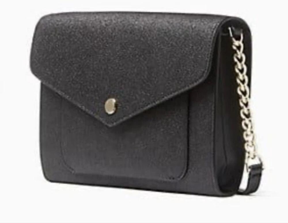 Kate Spade Black Tinsel Purse Glitter Fabric Flap Closure Crossbody Handbag